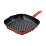 Chasseur 26cm Cast Iron Square Grill Pan, Chilli Red