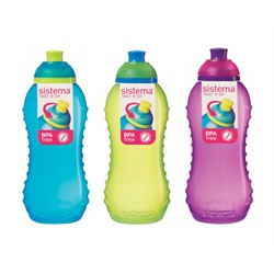 3 Sistema 330ml Drink Bottles, Aqua Blue, Lime Green, Pink